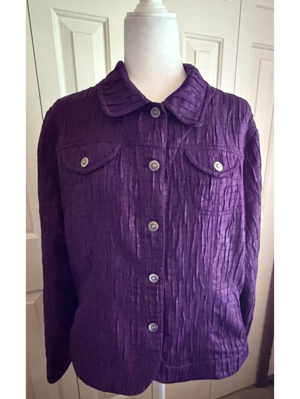 Ruby Rd Purple Crinkle Textured Jacket Women’s Size 18 Button Front